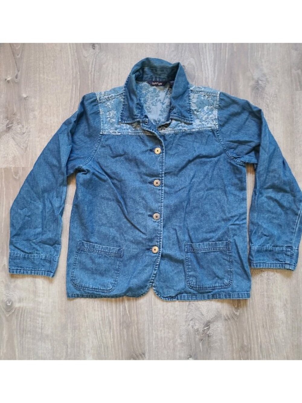 VTG Krazy Kat Womens S Denim Shacket Top Button Up Western 100% Cotton Floral L